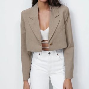 NWT Zara Topstitched Cropped Blazer XS / Beige